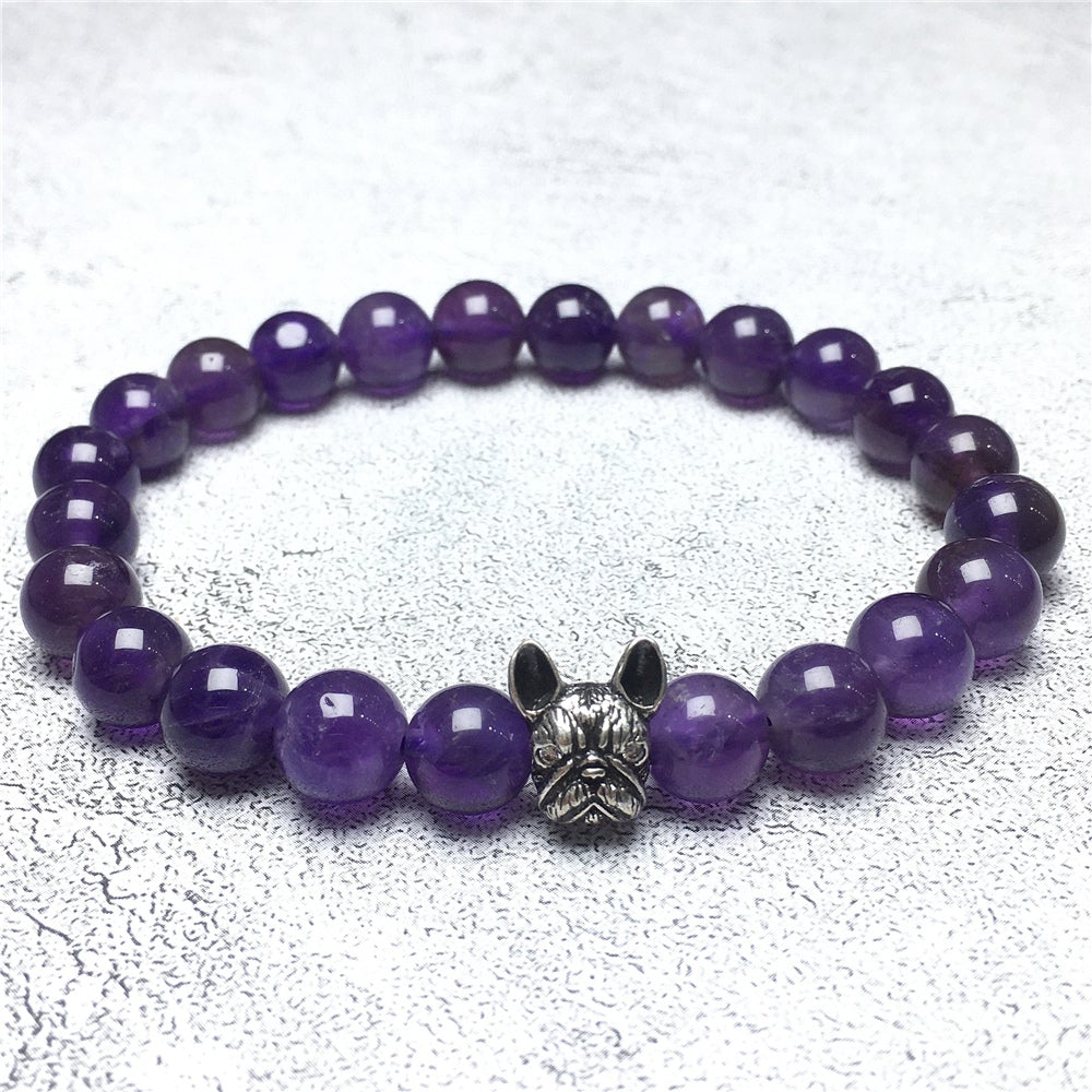 Natural Amethyst Beaded Bracelet Jewelry French Bulldog Bracelet For Men Women