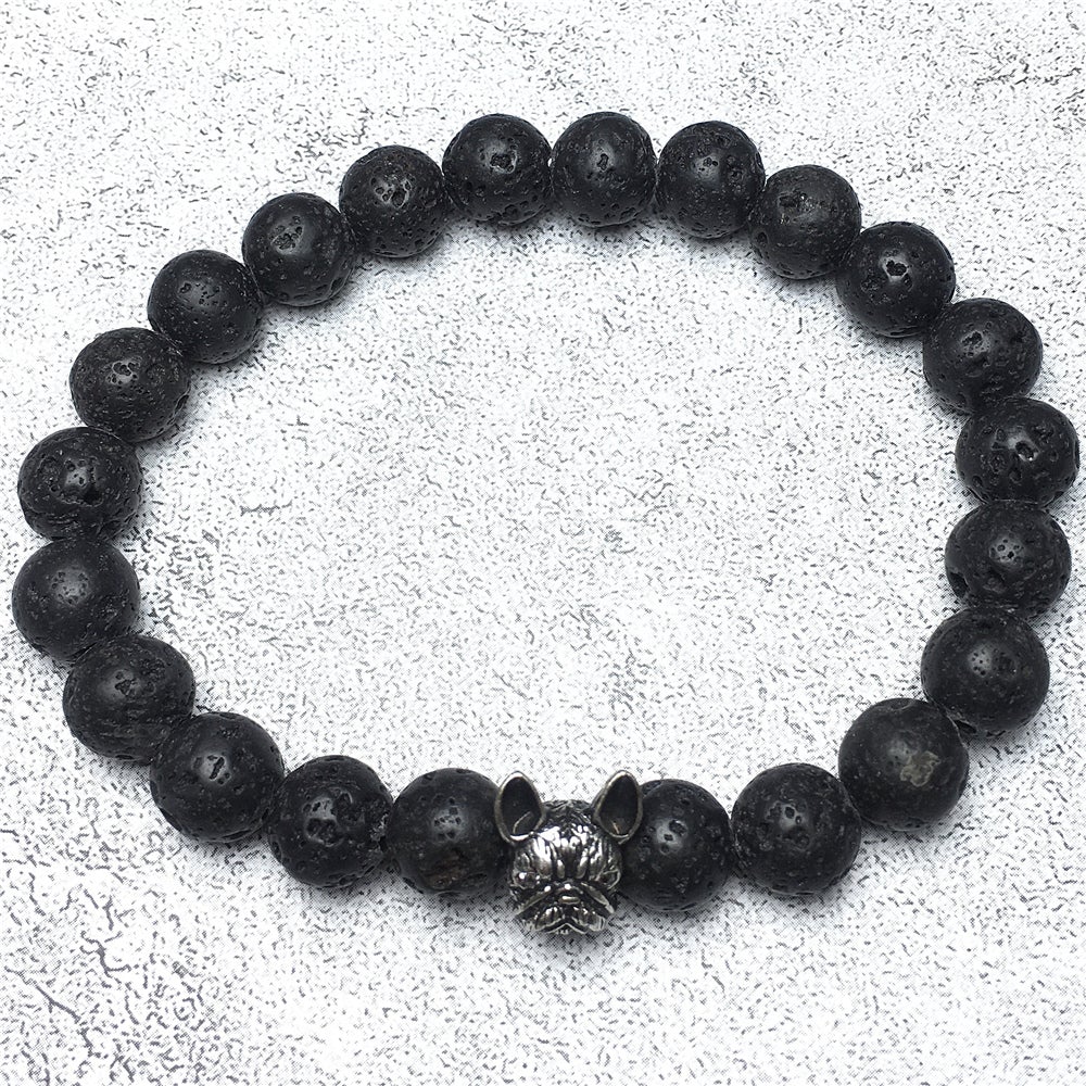 Natural Lava Stone Beaded Bracelet Jewelry French Bulldog Bracelet For Men Women