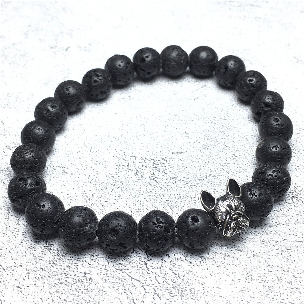 Natural Lava Stone Beaded Bracelet Jewelry French Bulldog Bracelet For Men Women