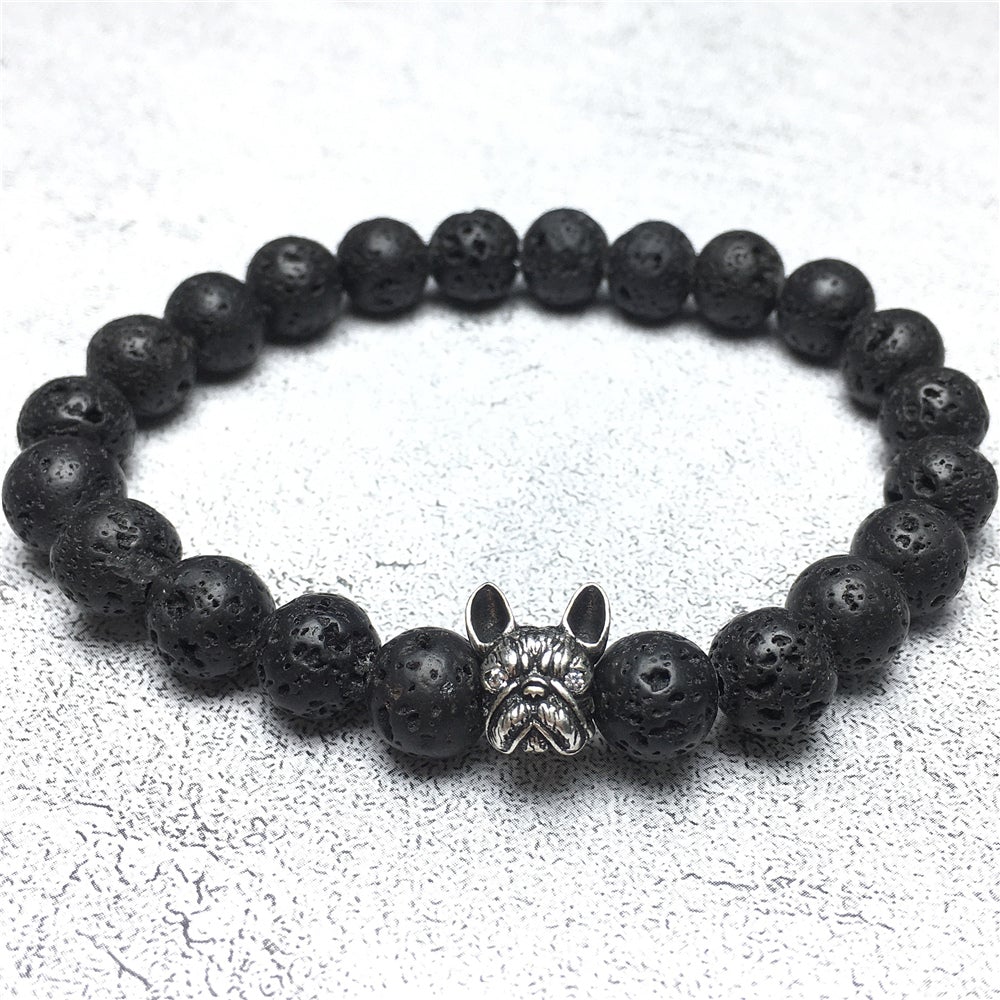 Natural Lava Stone Beaded Bracelet Jewelry French Bulldog Bracelet For Men Women