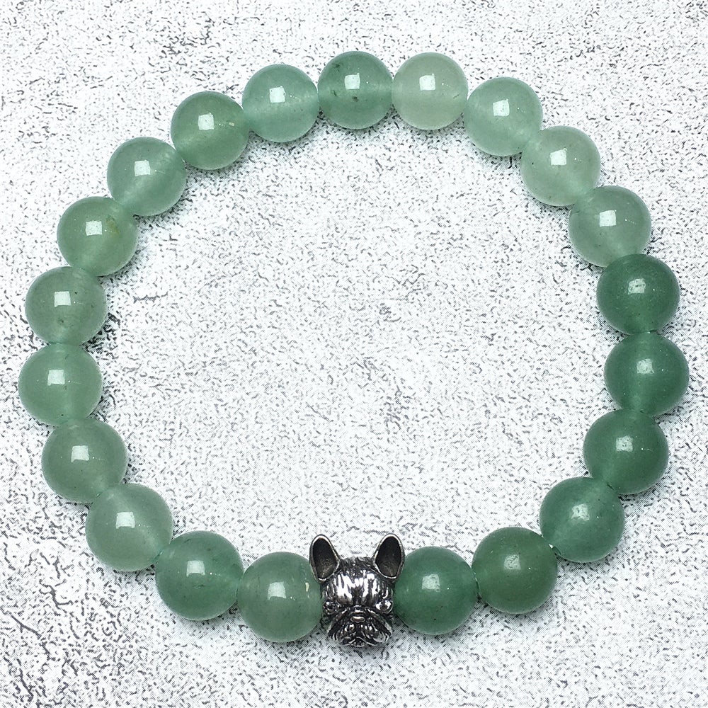 Natural Green Adventurine Beaded Bracelet Jewelry French Bulldog Bracelet For Men Women