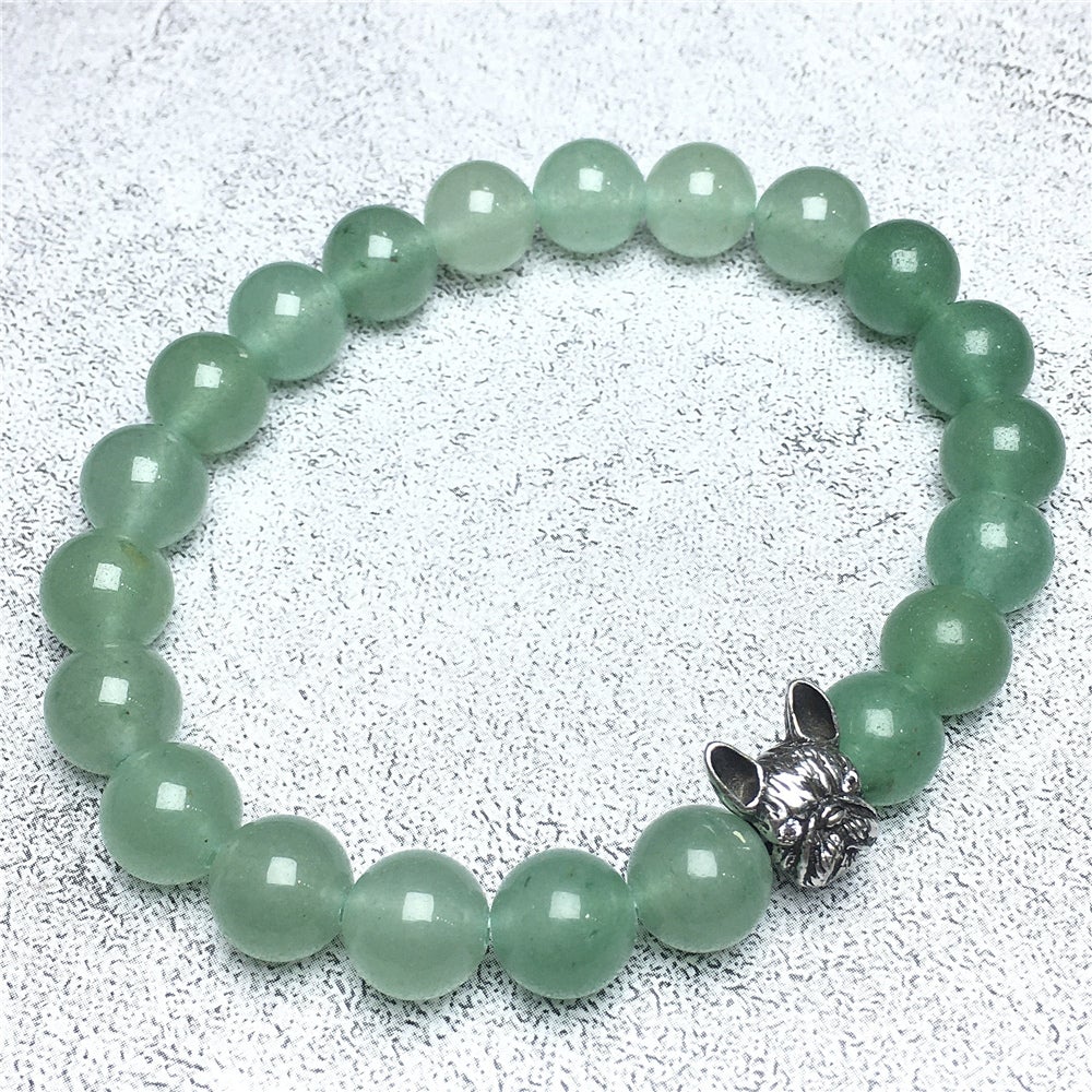 Natural Green Adventurine Beaded Bracelet Jewelry French Bulldog Bracelet For Men Women