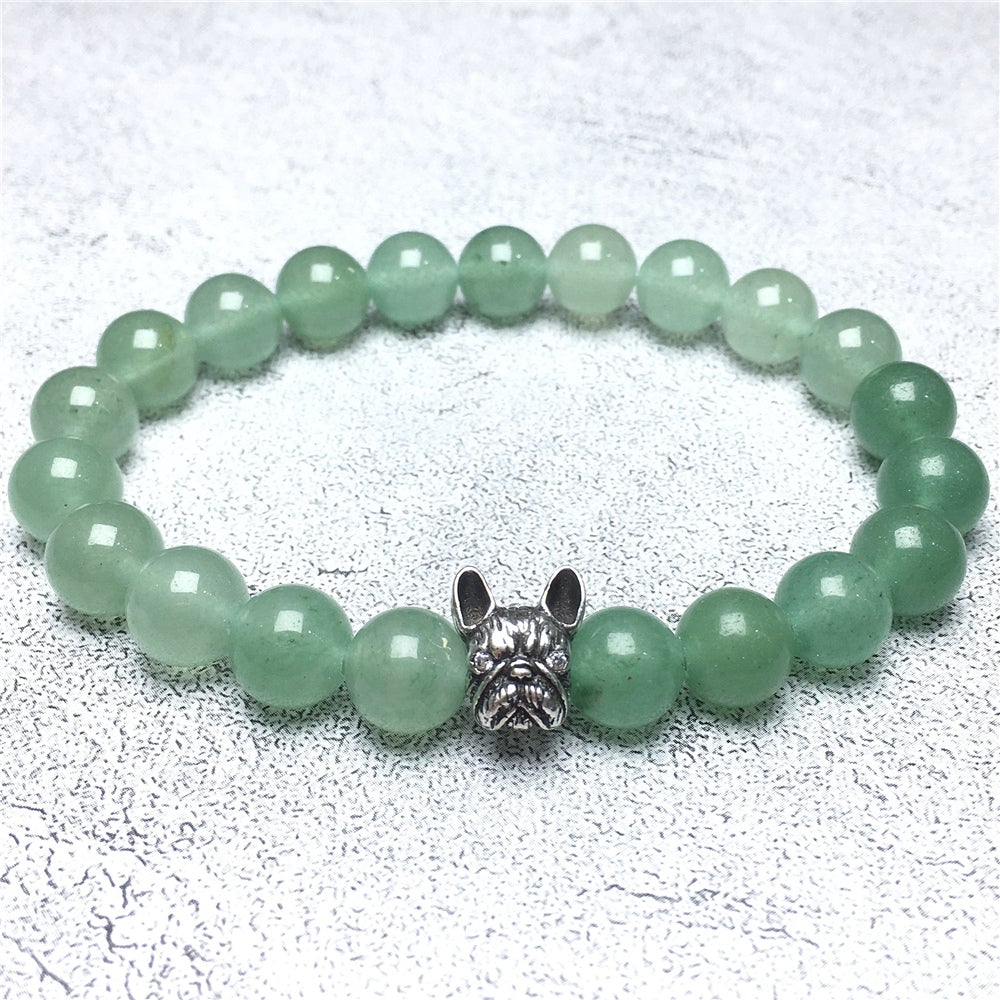 Natural Green Adventurine Beaded Bracelet Jewelry French Bulldog Bracelet For Men Women