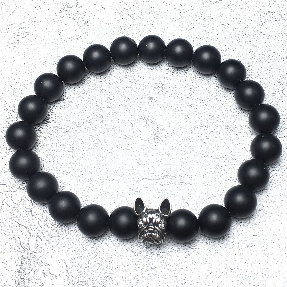 Natural Matte Onyx Beaded Bracelet Jewelry French Bulldog Bracelet For Men Women