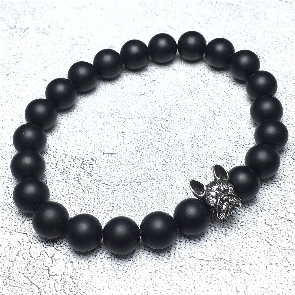 Natural Matte Onyx Beaded Bracelet Jewelry French Bulldog Bracelet For Men Women