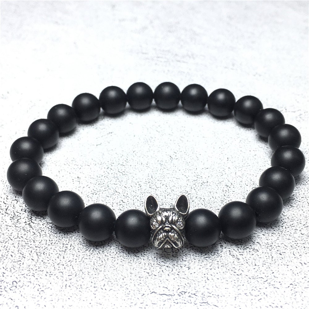 Natural Matte Onyx Beaded Bracelet Jewelry French Bulldog Bracelet For Men Women