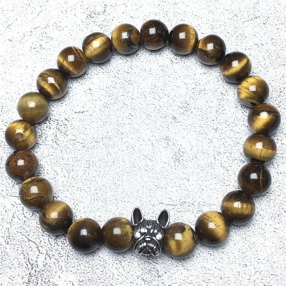 Natural Tiger Eyes Beaded Bracelet Jewelry French Bulldog Bracelet For Men Women