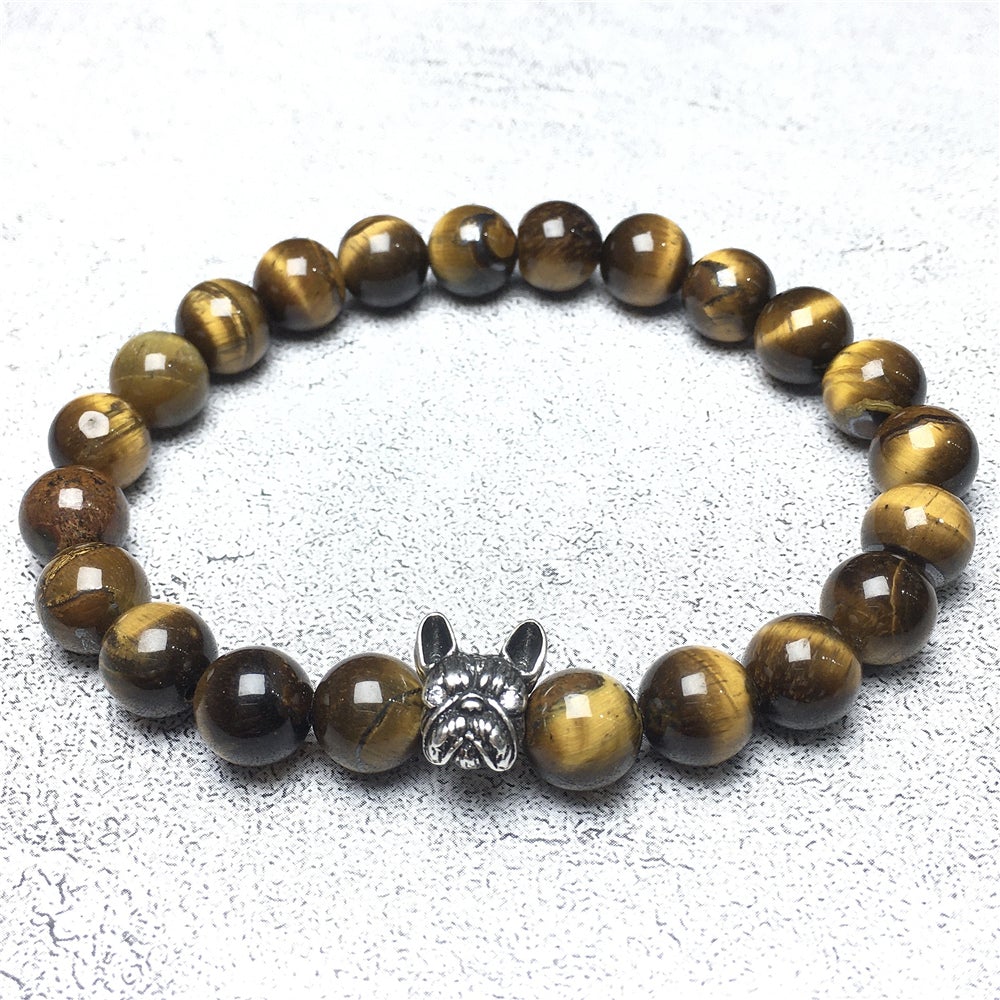 Natural Tiger Eyes Beaded Bracelet Jewelry French Bulldog Bracelet For Men Women