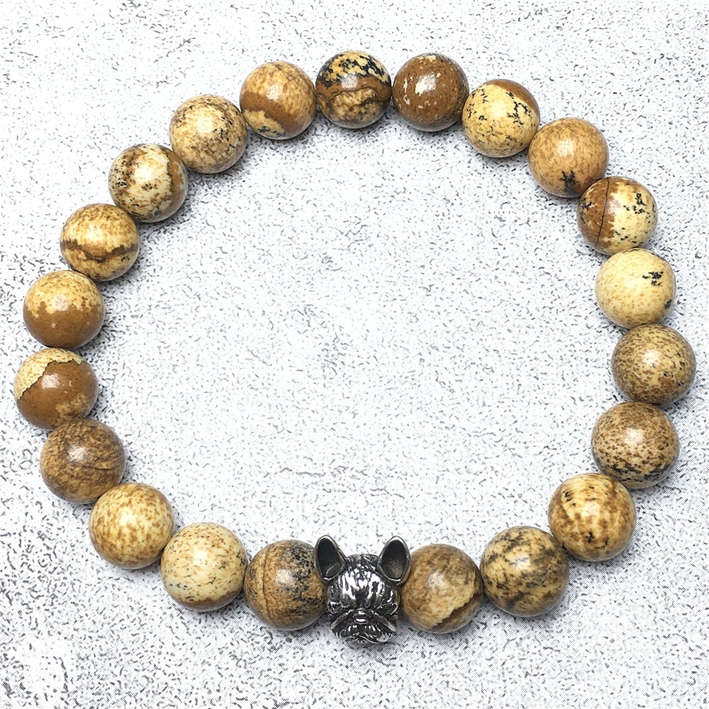 Natural Picture Jasper Beaded Bracelet Jewelry French Bulldog Bracelet For Men Women