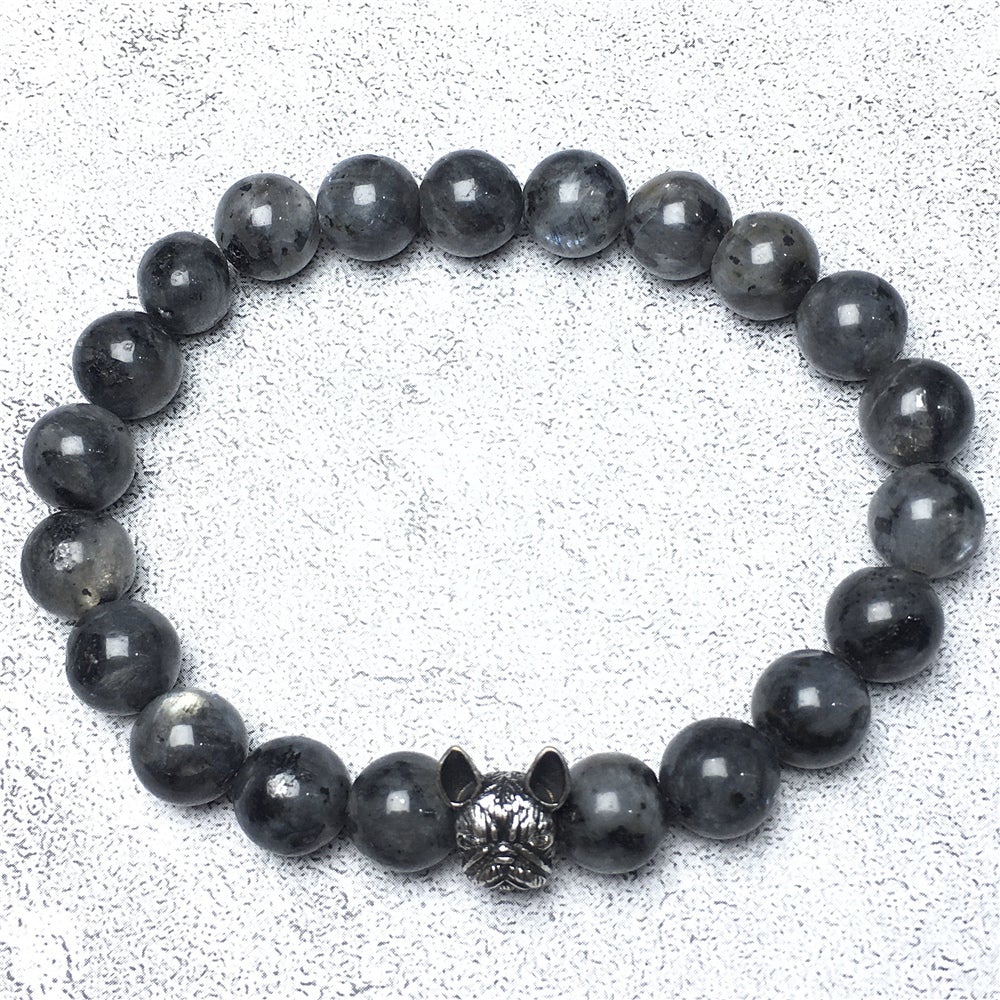 Natural Labradorite Beaded Bracelet Jewelry French Bulldog Bracelet For Men Women