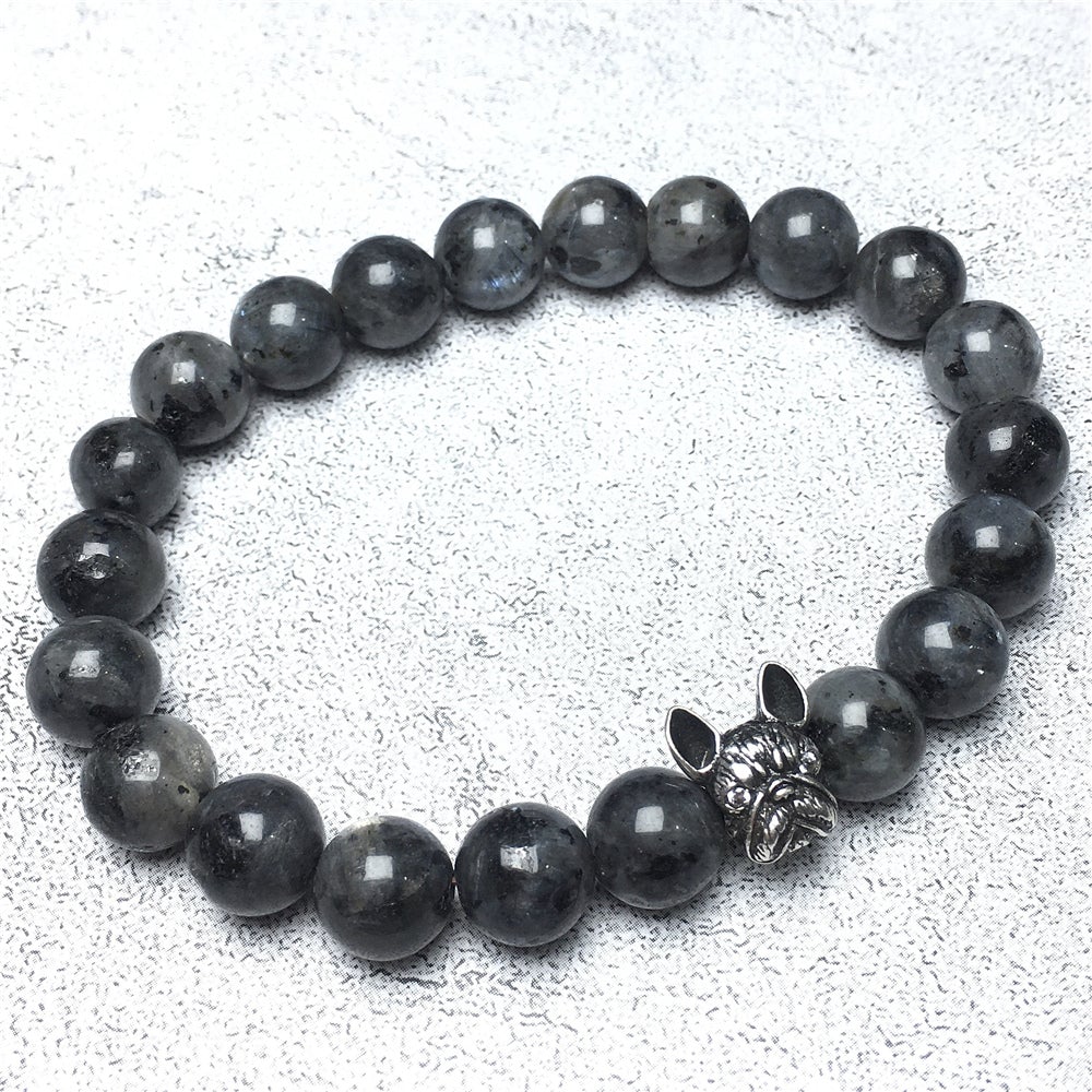Natural Labradorite Beaded Bracelet Jewelry French Bulldog Bracelet For Men Women