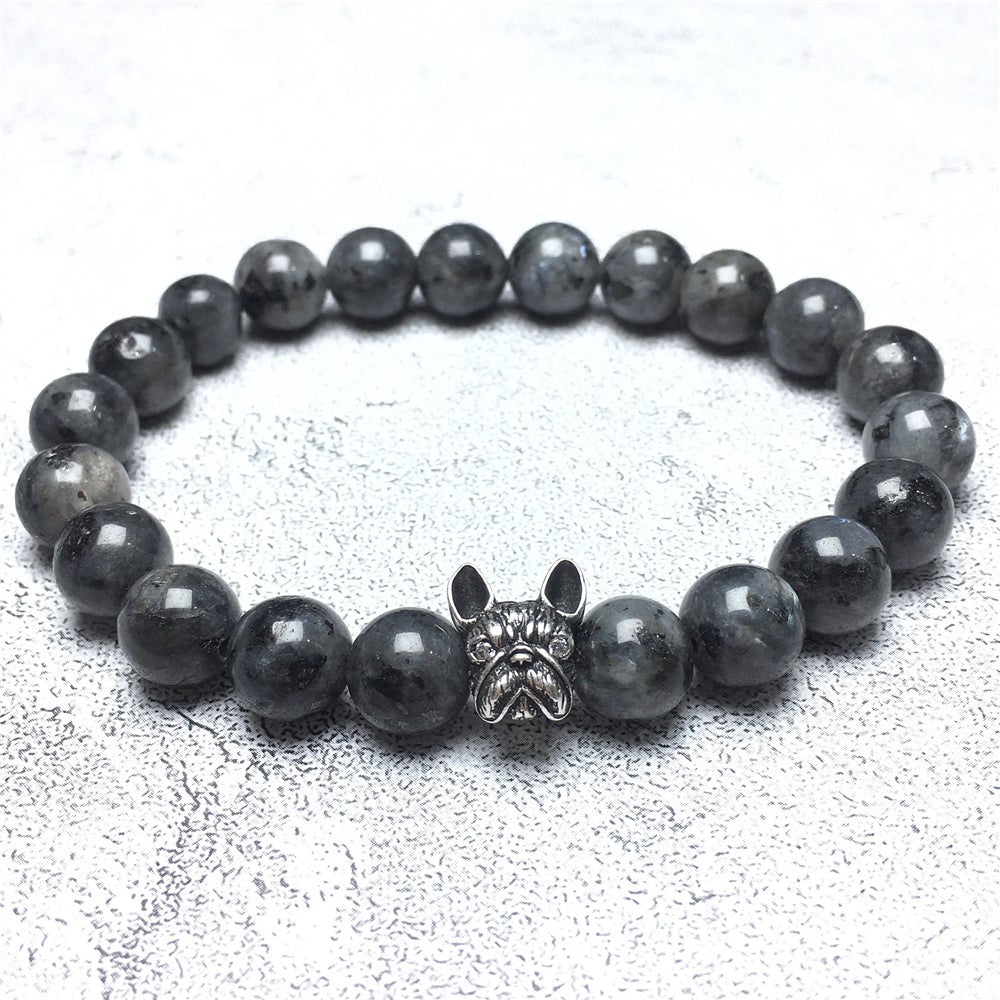 Natural Labradorite Beaded Bracelet Jewelry French Bulldog Bracelet For Men Women