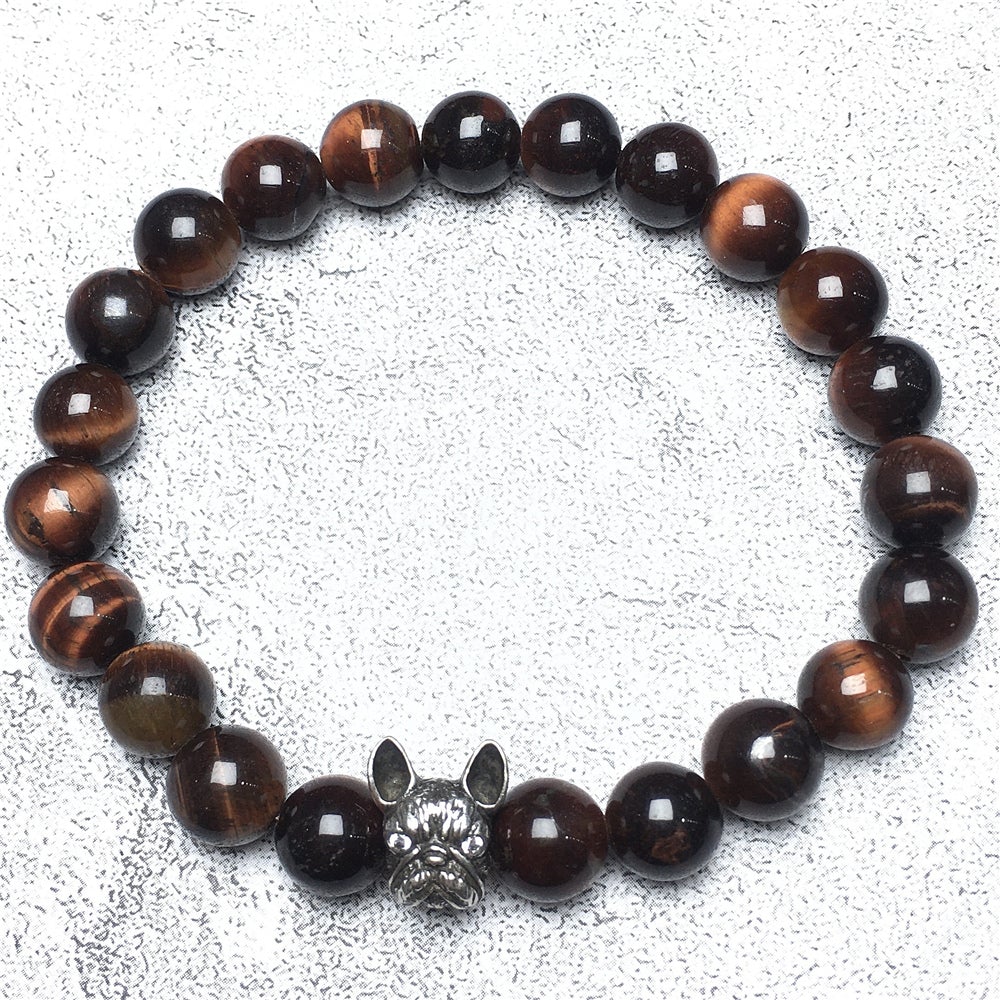 Natural Red Tiger Eyes Beaded Bracelet Jewelry French Bulldog Bracelet For Men Women