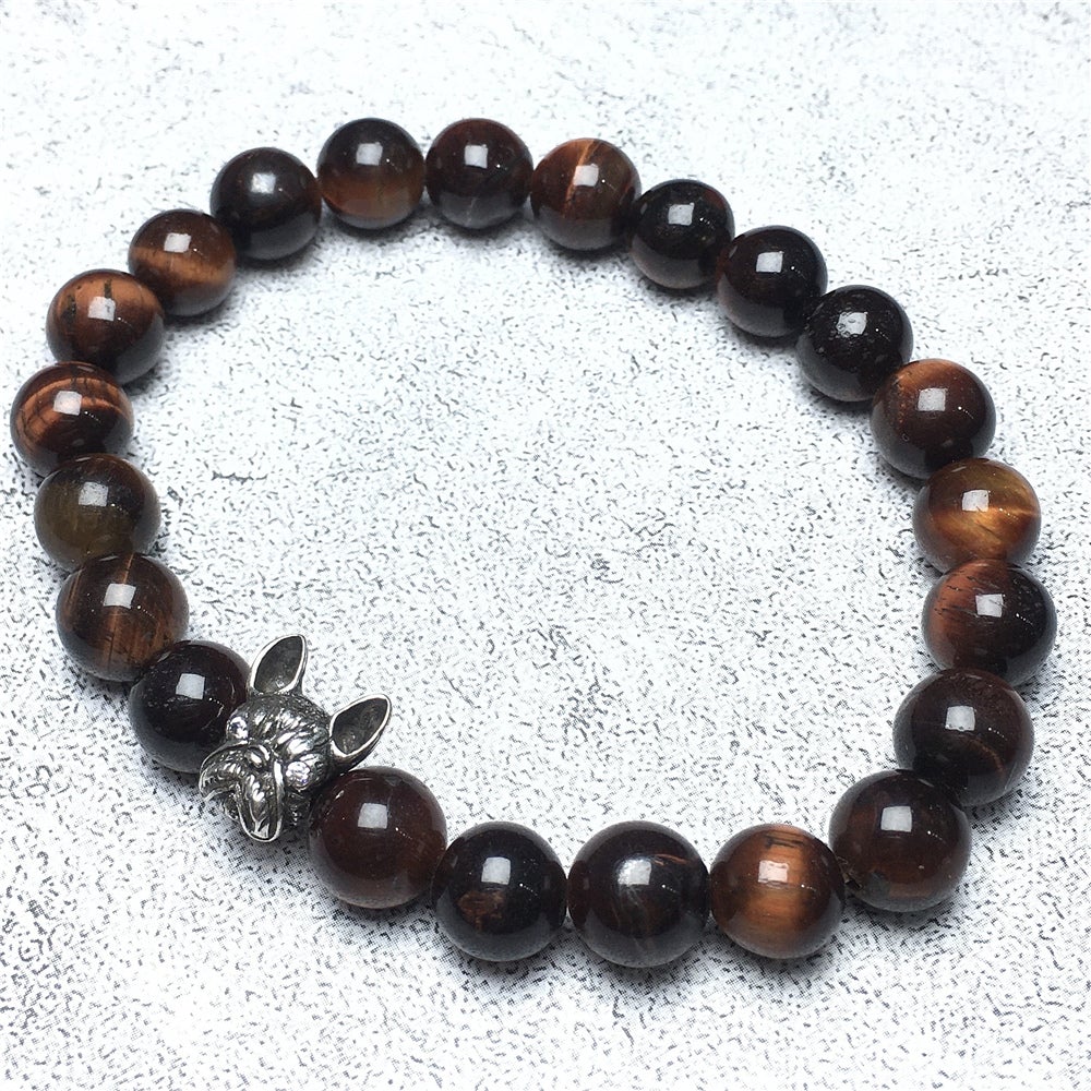 Natural Red Tiger Eyes Beaded Bracelet Jewelry French Bulldog Bracelet For Men Women