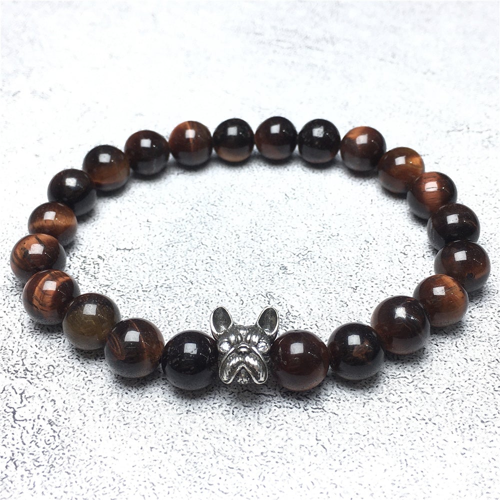Natural Red Tiger Eyes Beaded Bracelet Jewelry French Bulldog Bracelet For Men Women