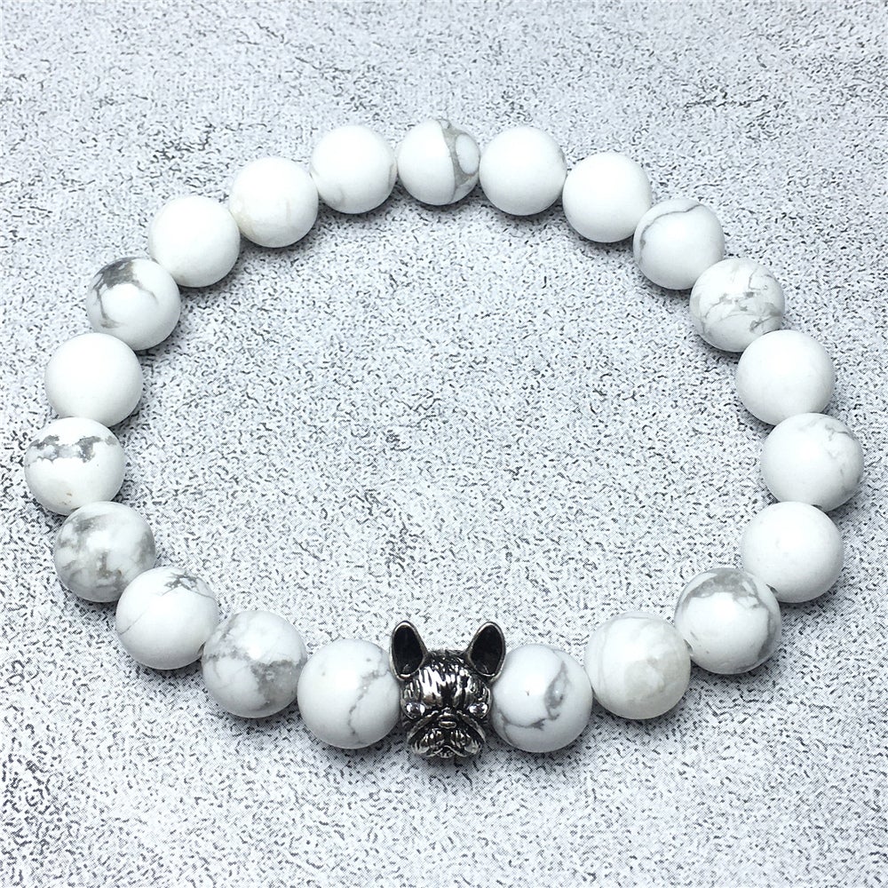 Natural Howlite Beaded Bracelet Jewelry French Bulldog Bracelet For Men Women