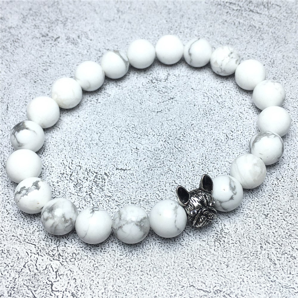 Natural Howlite Beaded Bracelet Jewelry French Bulldog Bracelet For Men Women