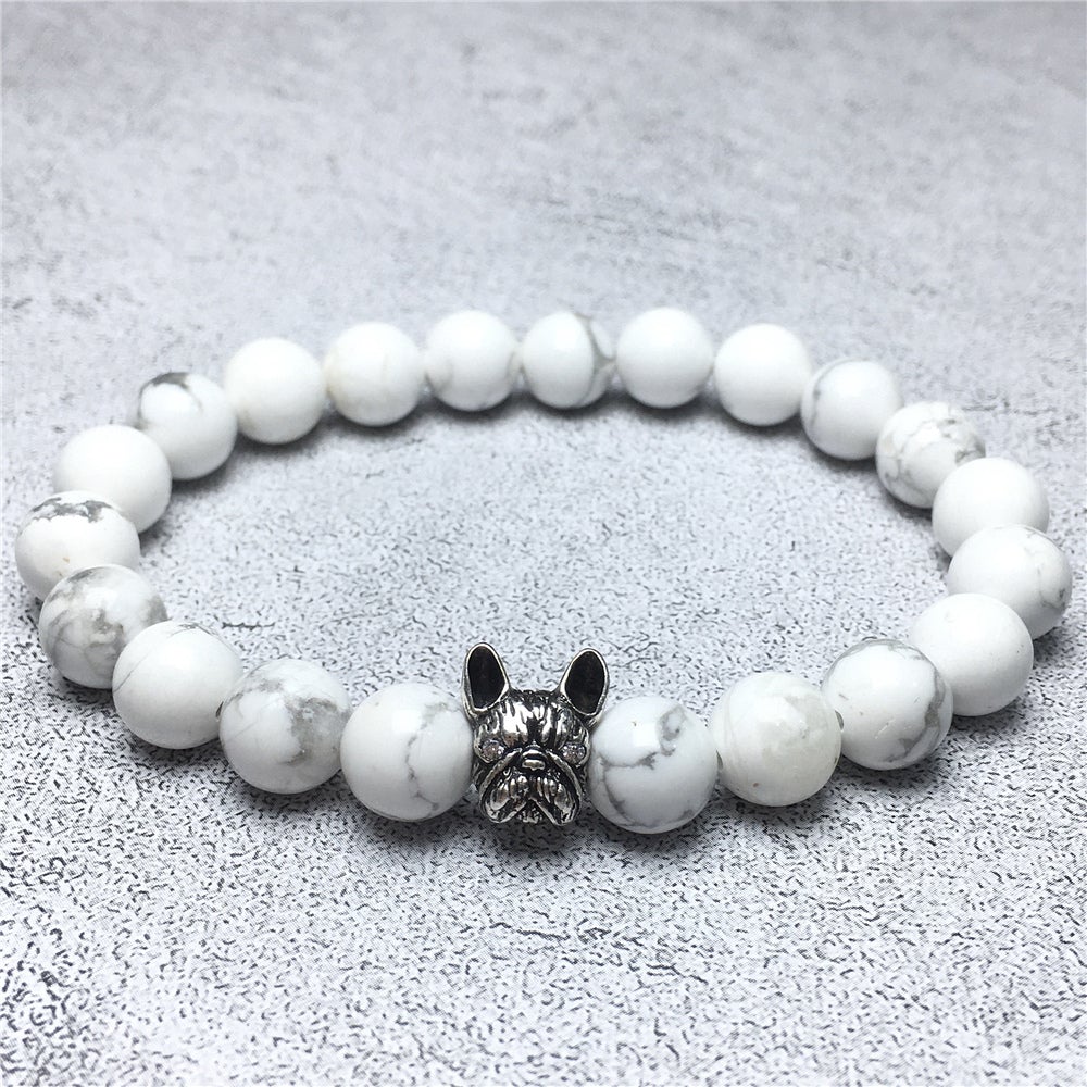 Natural Howlite Beaded Bracelet Jewelry French Bulldog Bracelet For Men Women
