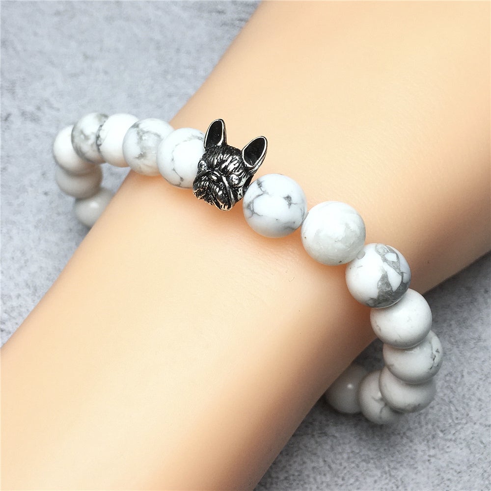 Natural Howlite Beaded Bracelet Jewelry French Bulldog Bracelet For Men Women