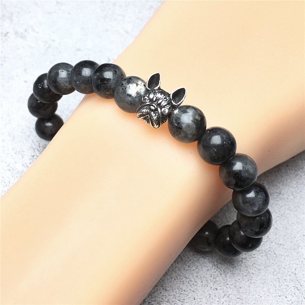 Natural Labradorite Beaded Bracelet Jewelry French Bulldog Bracelet For Men Women