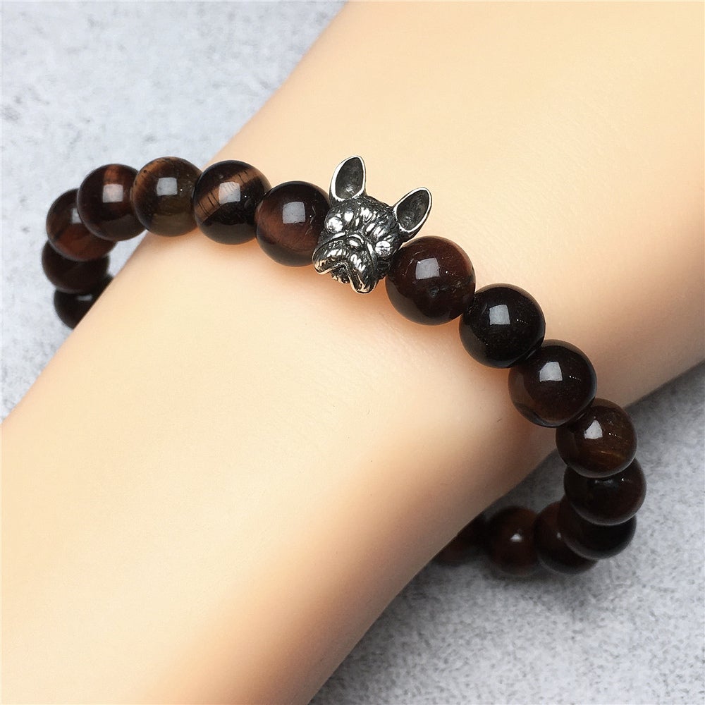 Natural Red Tiger Eyes Beaded Bracelet Jewelry French Bulldog Bracelet For Men Women