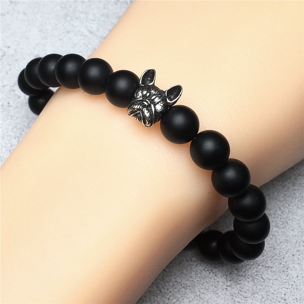 Natural Matte Onyx Beaded Bracelet Jewelry French Bulldog Bracelet For Men Women
