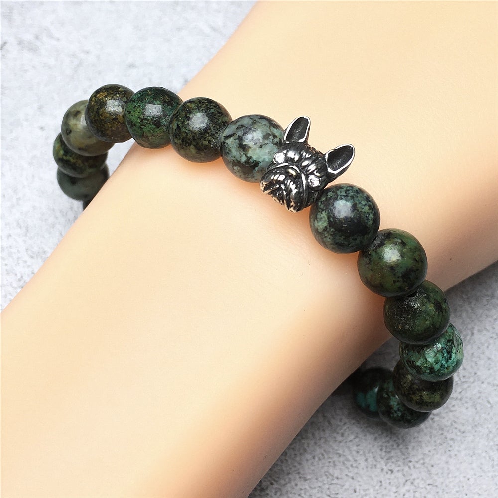 Natural African Turquoise Beaded Bracelet Jewelry French Bulldog Bracelet For Men Women