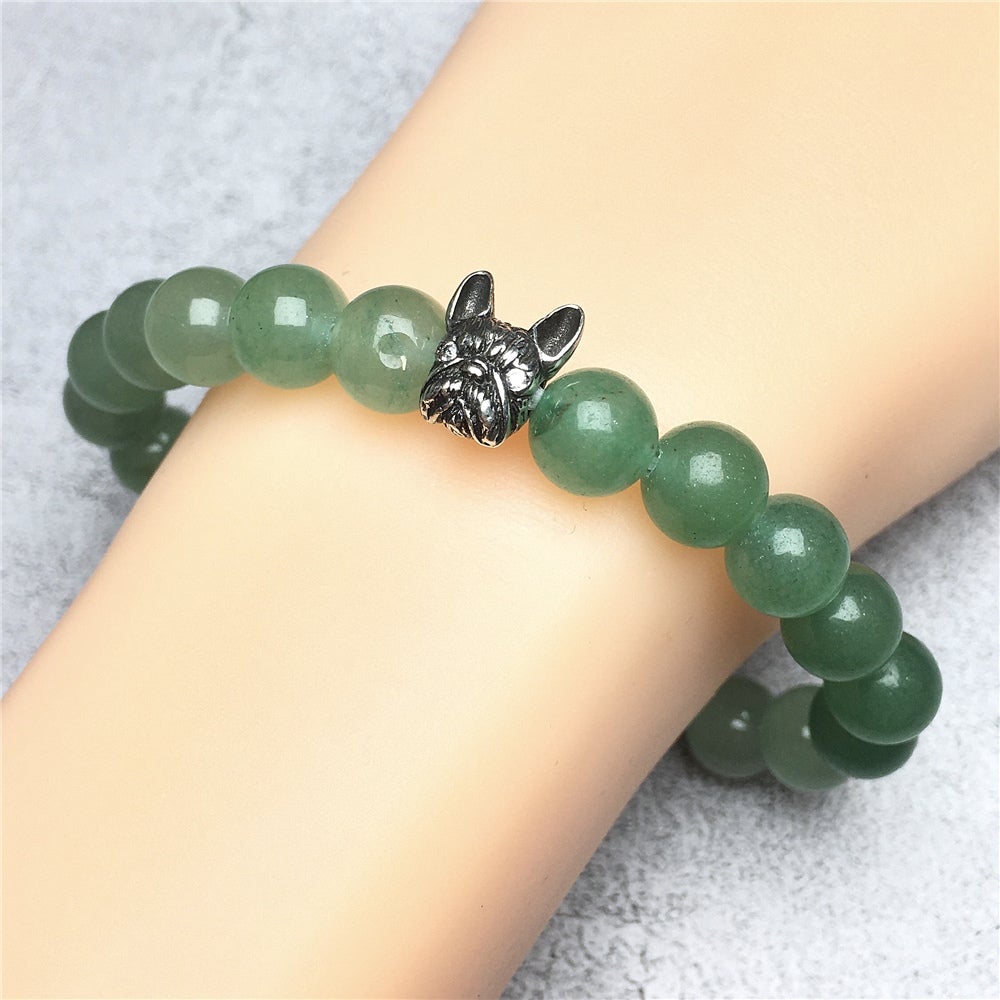 Natural Green Adventurine Beaded Bracelet Jewelry French Bulldog Bracelet For Men Women
