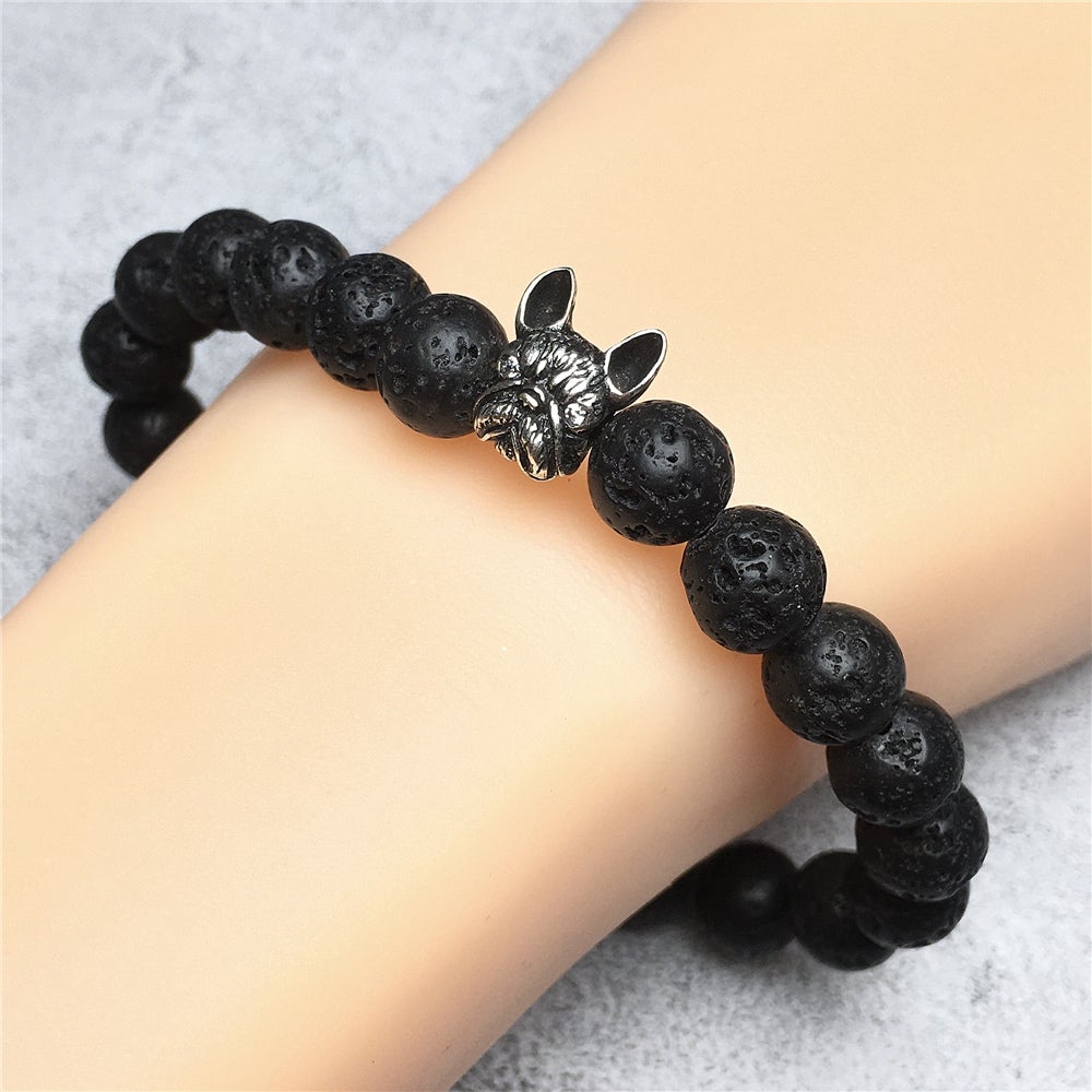 Natural Lava Stone Beaded Bracelet Jewelry French Bulldog Bracelet For Men Women