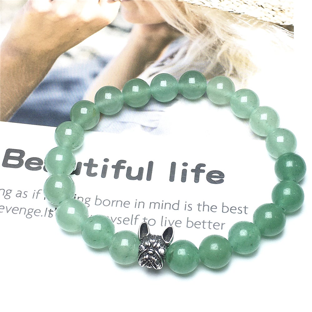 Natural Green Adventurine Beaded Bracelet Jewelry French Bulldog Bracelet For Men Women