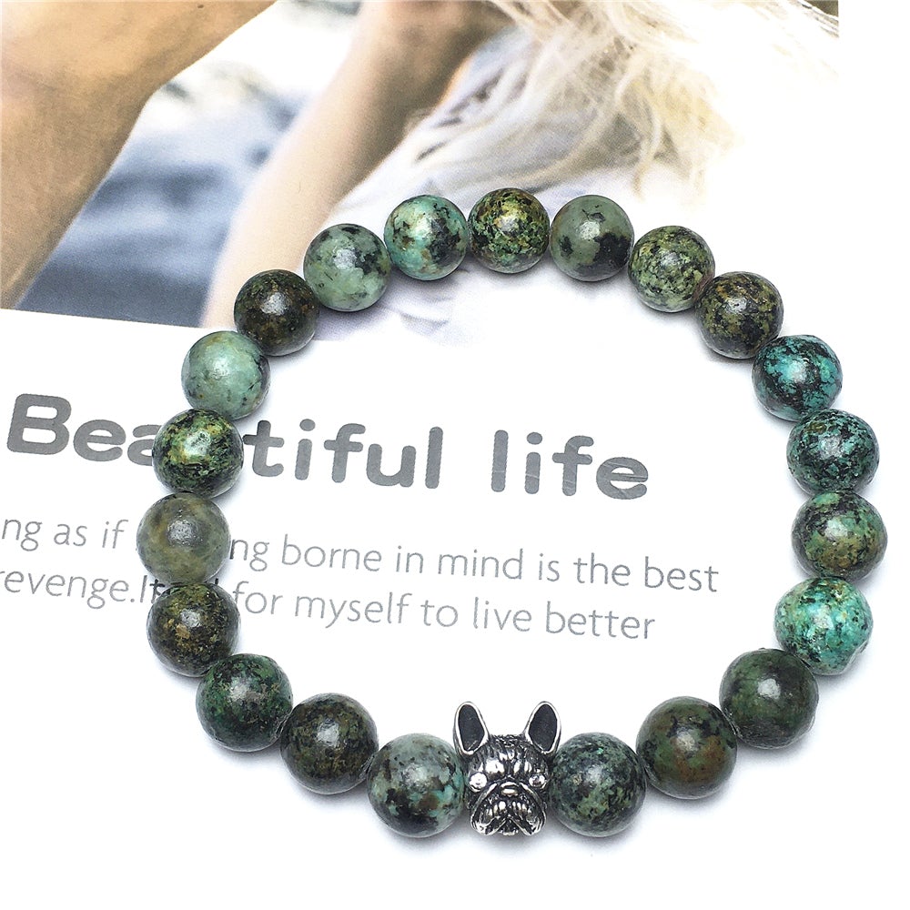 Natural African Turquoise Beaded Bracelet Jewelry French Bulldog Bracelet For Men Women