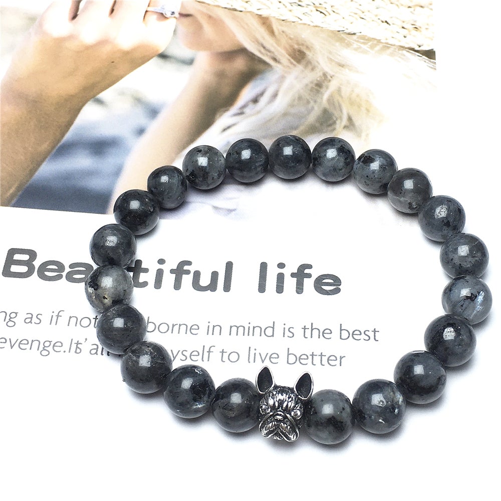 Natural Labradorite Beaded Bracelet Jewelry French Bulldog Bracelet For Men Women
