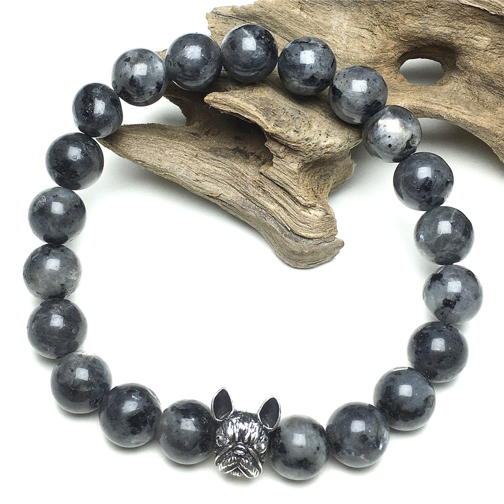 Natural Labradorite Beaded Bracelet Jewelry French Bulldog Bracelet For Men Women