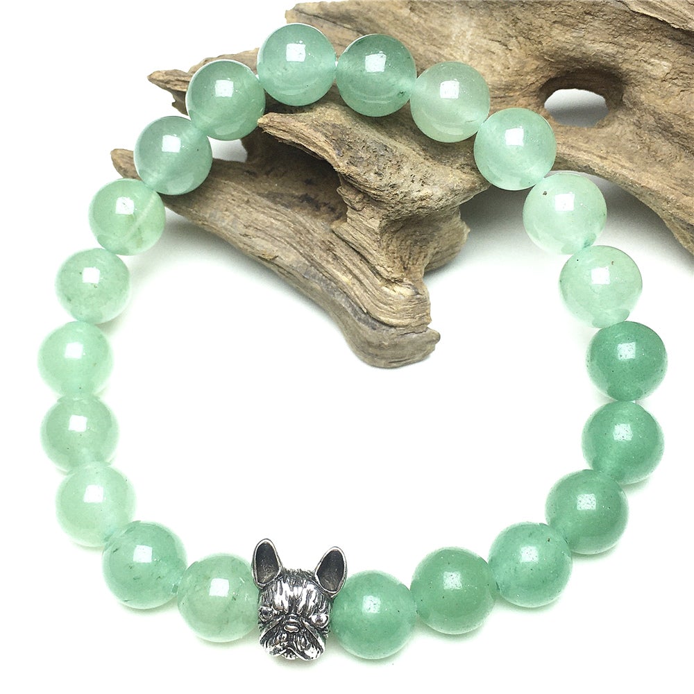Natural Green Adventurine Beaded Bracelet Jewelry French Bulldog Bracelet For Men Women