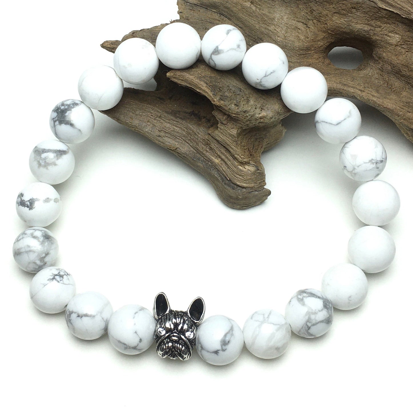 Natural Howlite Beaded Bracelet Jewelry French Bulldog Bracelet For Men Women