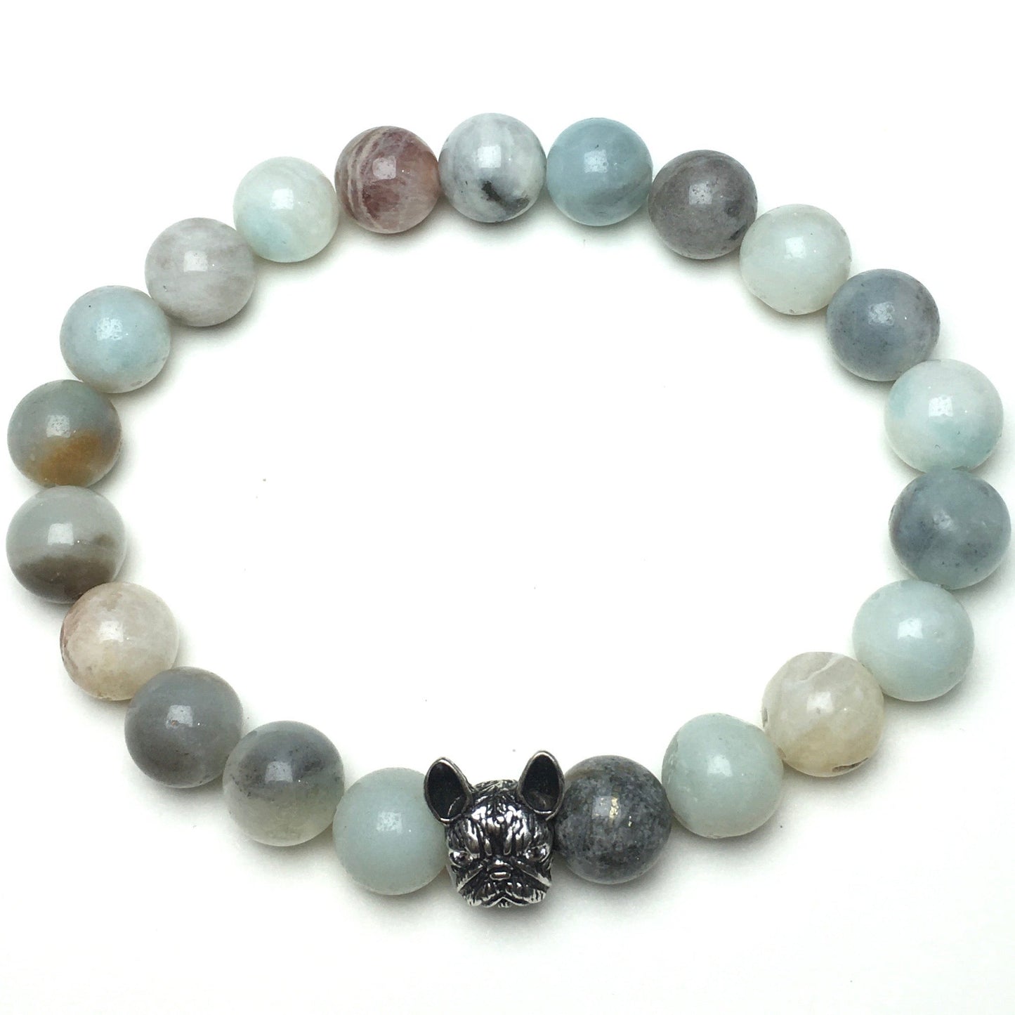 French Bulldog Bracelet For Men Women Natural Amazonite Gemstone Beaded Jewelry