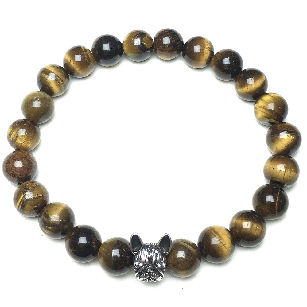 Natural Tiger Eyes Beaded Bracelet Jewelry French Bulldog Bracelet For Men Women