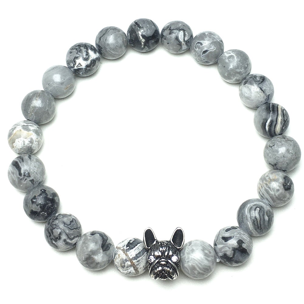 Cute French Bulldog Bracelet For Men Women Natural Map Stone Beaded Jewelry