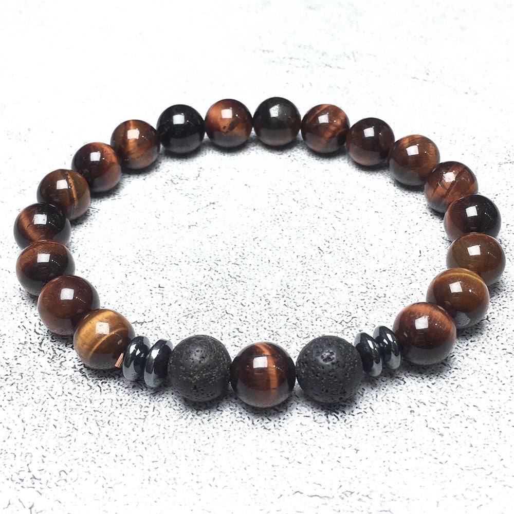 Handmade Red Tigers Eye Stone Beaded Bracelet Gemstone Elastic Bracelets