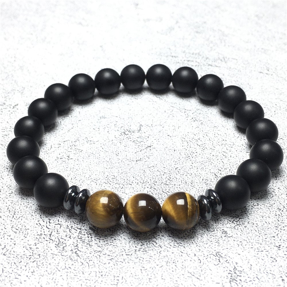 Natural Stone Bead Bracelet Matte Onyx Gemstone Elastic Women Mens Bracelet Healing Bracelet