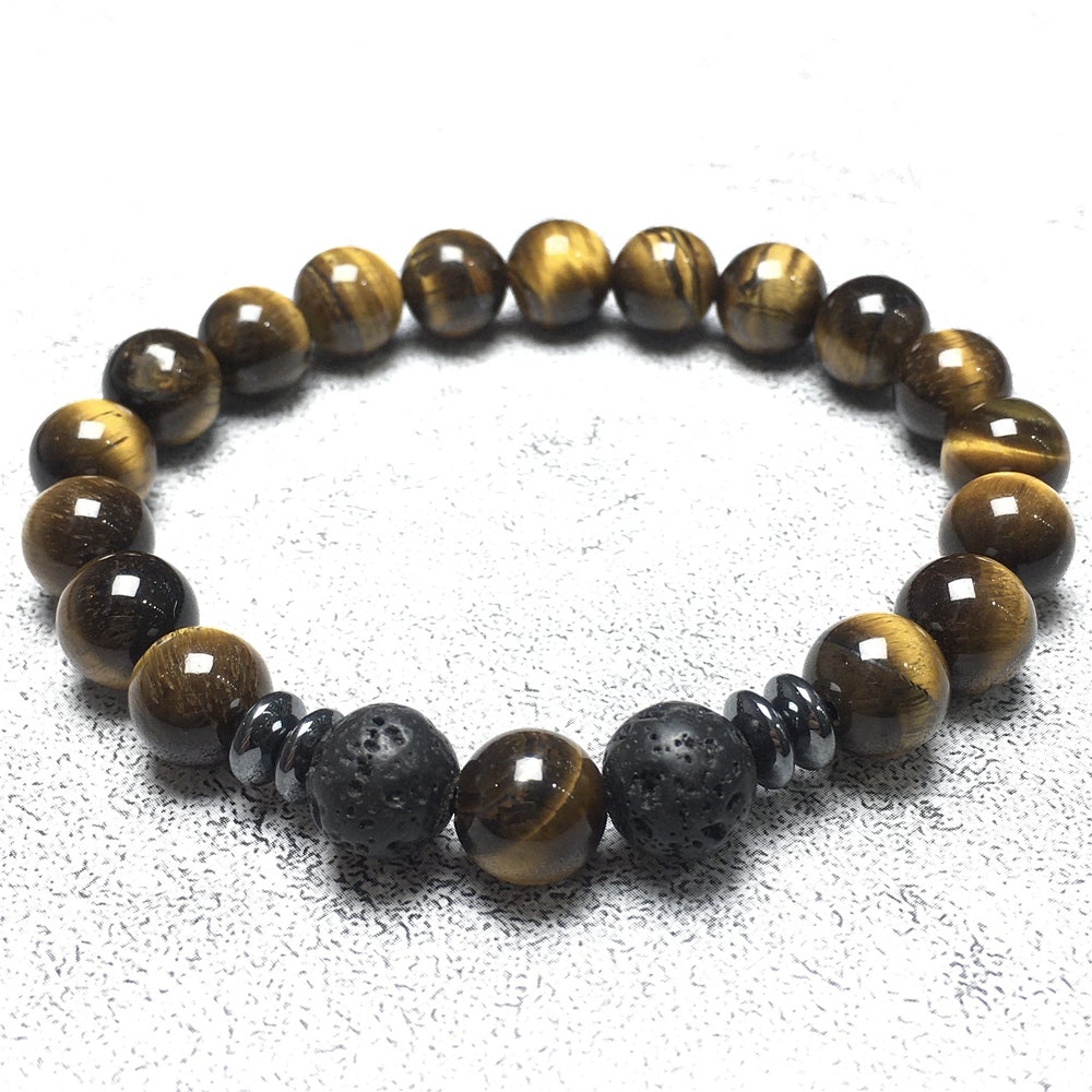 Natural Stone Bead Bracelet Tiger Eye Gemstone Elastic Mens Bracelet Healing Bracelet