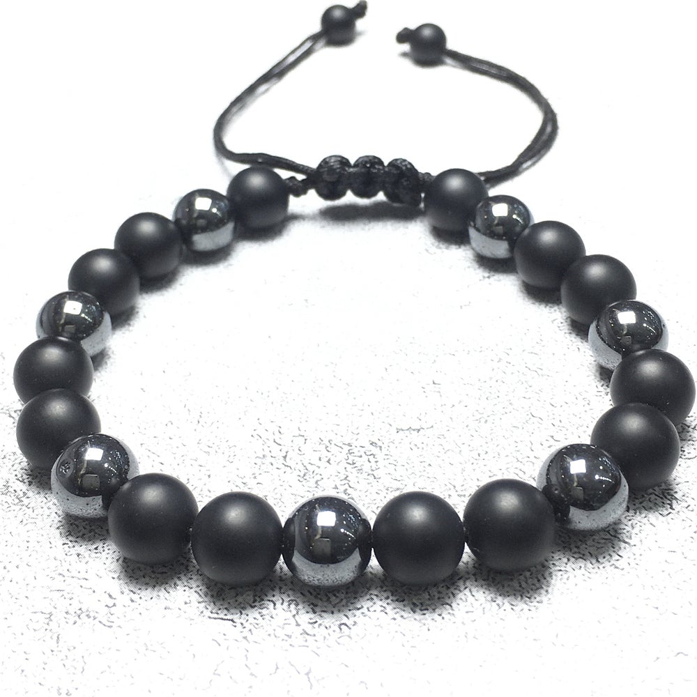 Matte Onyx Hematite Stone Beaded Bracelet Gemstone Adjustable Braided Bracelets