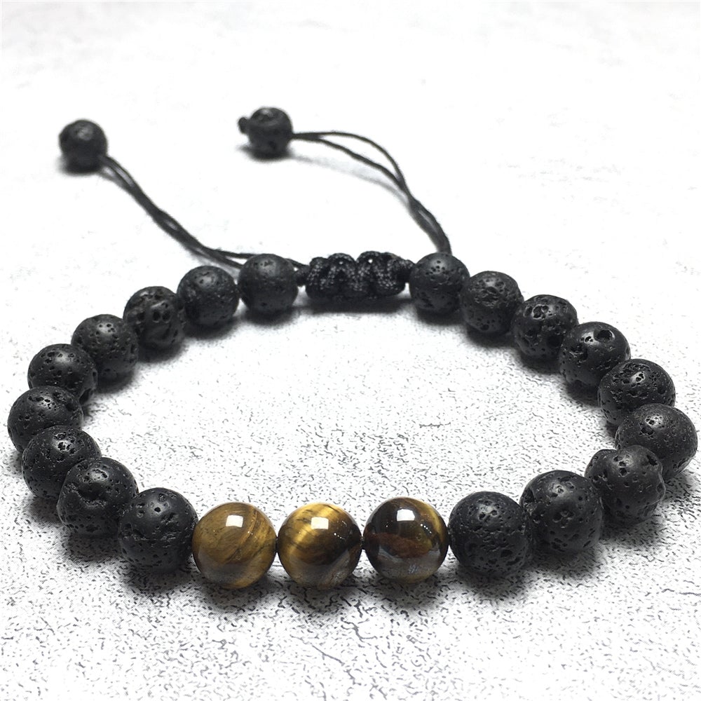 Healing Lava Tiger Eye Gemstone Braided Adjustable Bracelet