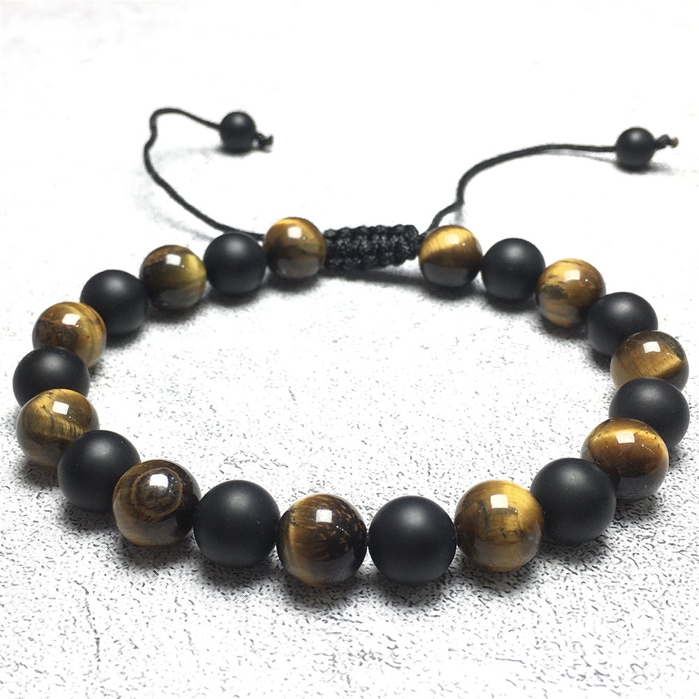 Matte Onyx Tiger Eye Stone Beaded Bracelet Gemstone Adjustable Braided Bracelets