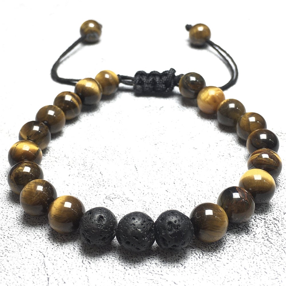 Lava Tigers Eye Stone Beaded Bracelet Gemstone Adjustable Braided Bracelets