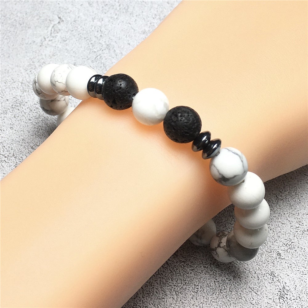 Howlite Beads Natural Stone Bracelet Elastic Yoga Unisex Jewelry Gifts