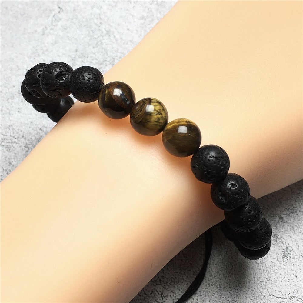 Healing Lava Tiger Eye Gemstone Braided Adjustable Bracelet