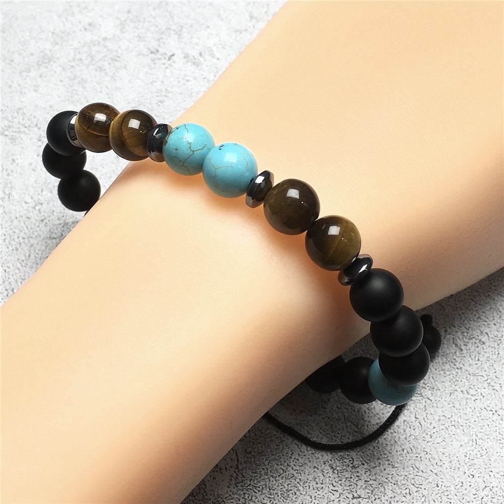 Unisex Adjustable Macrame Hand Braided Matte Onyx Tigereye Stone Healing Beads Bracelet