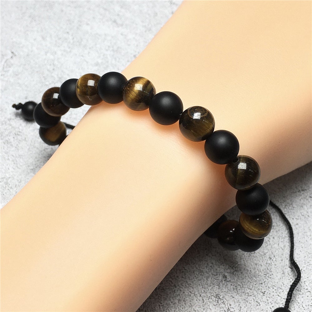 Matte Onyx Tiger Eye Stone Beaded Bracelet Gemstone Adjustable Braided Bracelets