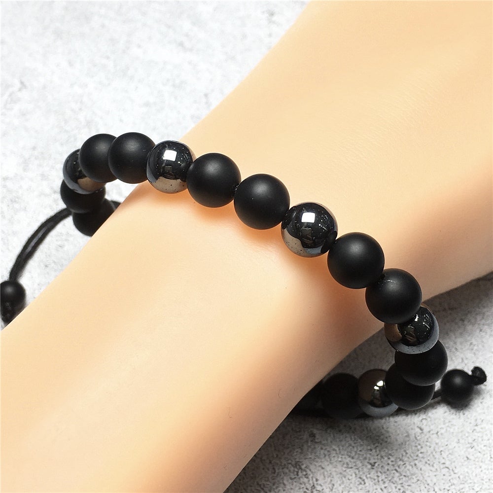 Matte Onyx Hematite Stone Beaded Bracelet Gemstone Adjustable Braided Bracelets